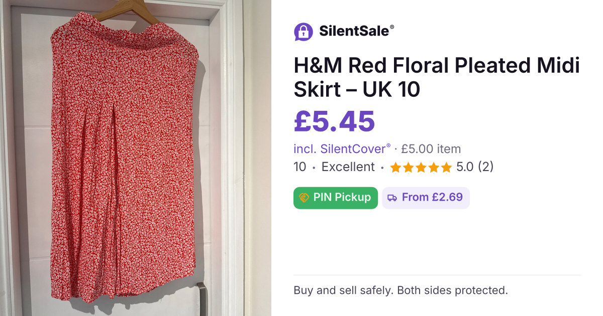 H&M Red Floral Pleated Midi Skirt – UK 10