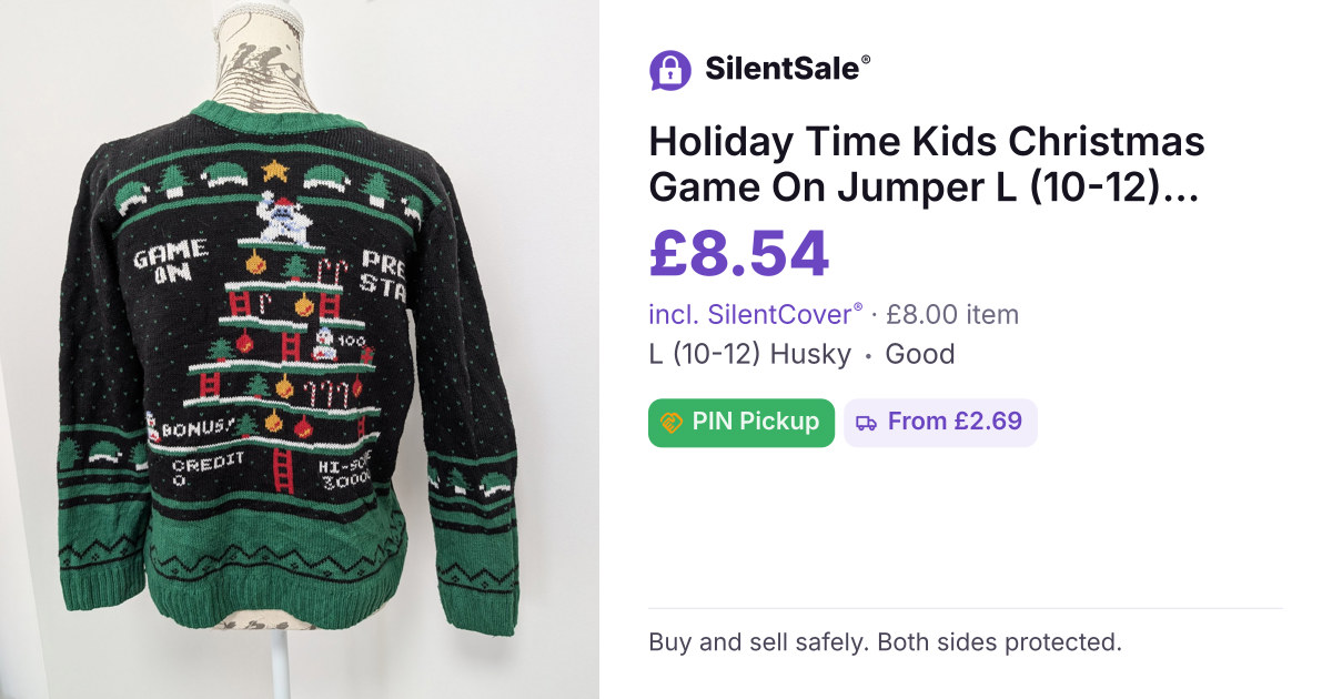 Holiday Time Kids Christmas Game On Jumper L (10-12) Husky