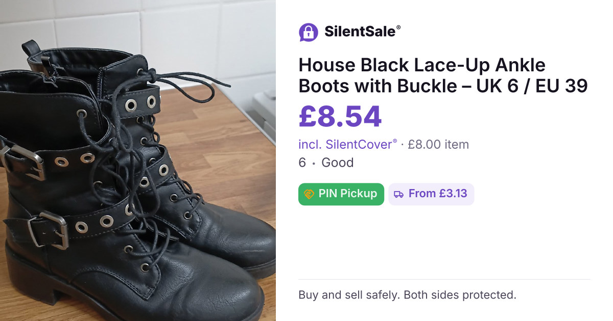 House Black Lace-Up Ankle Boots with Buckle – UK 6 / EU 39