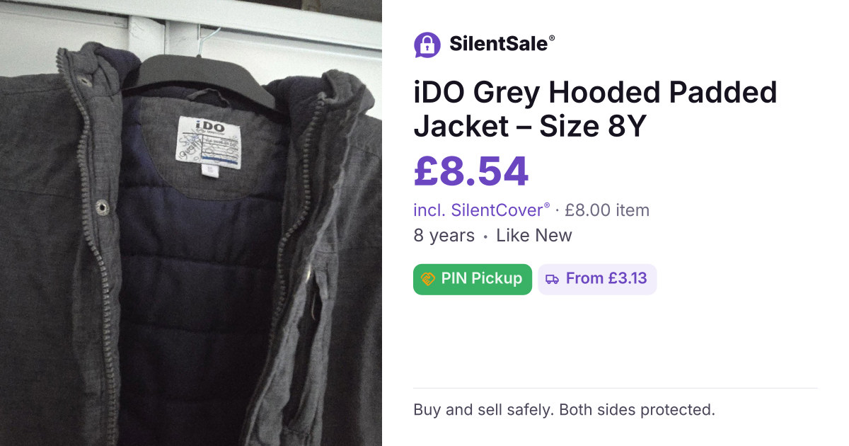 iDO Grey Hooded Padded Jacket – Size 8Y