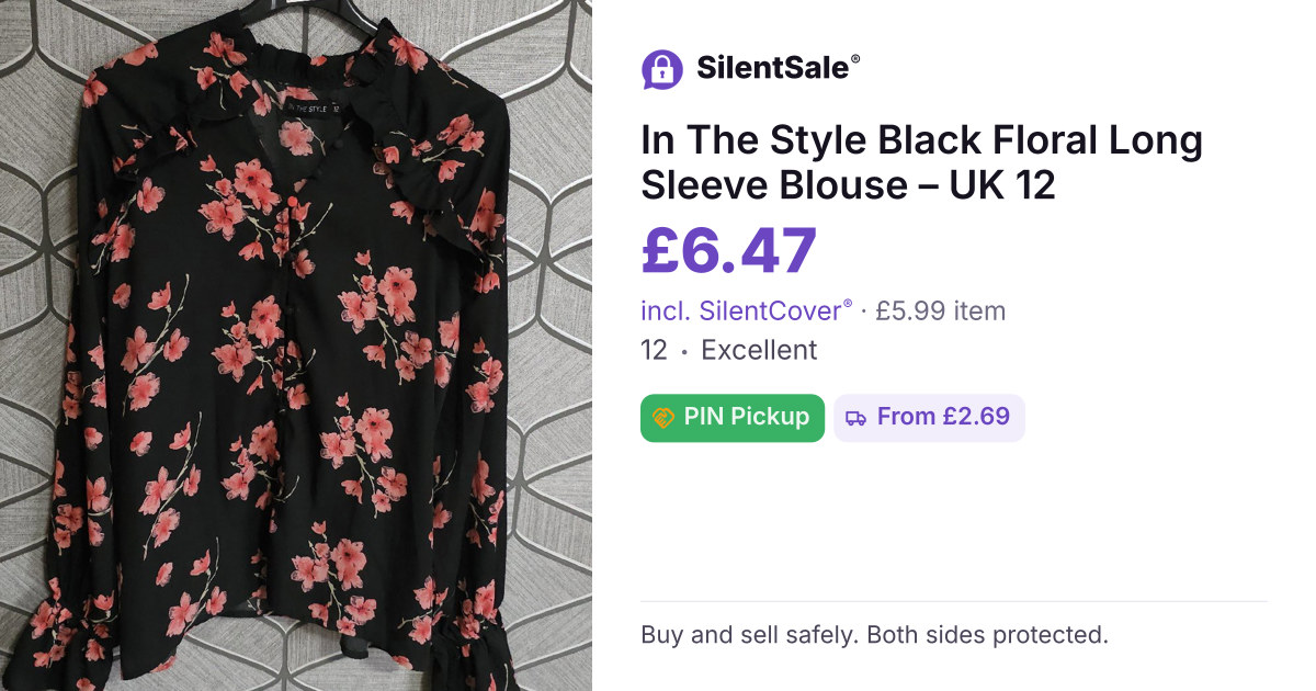 In The Style Black Floral Long Sleeve Blouse – UK 12
