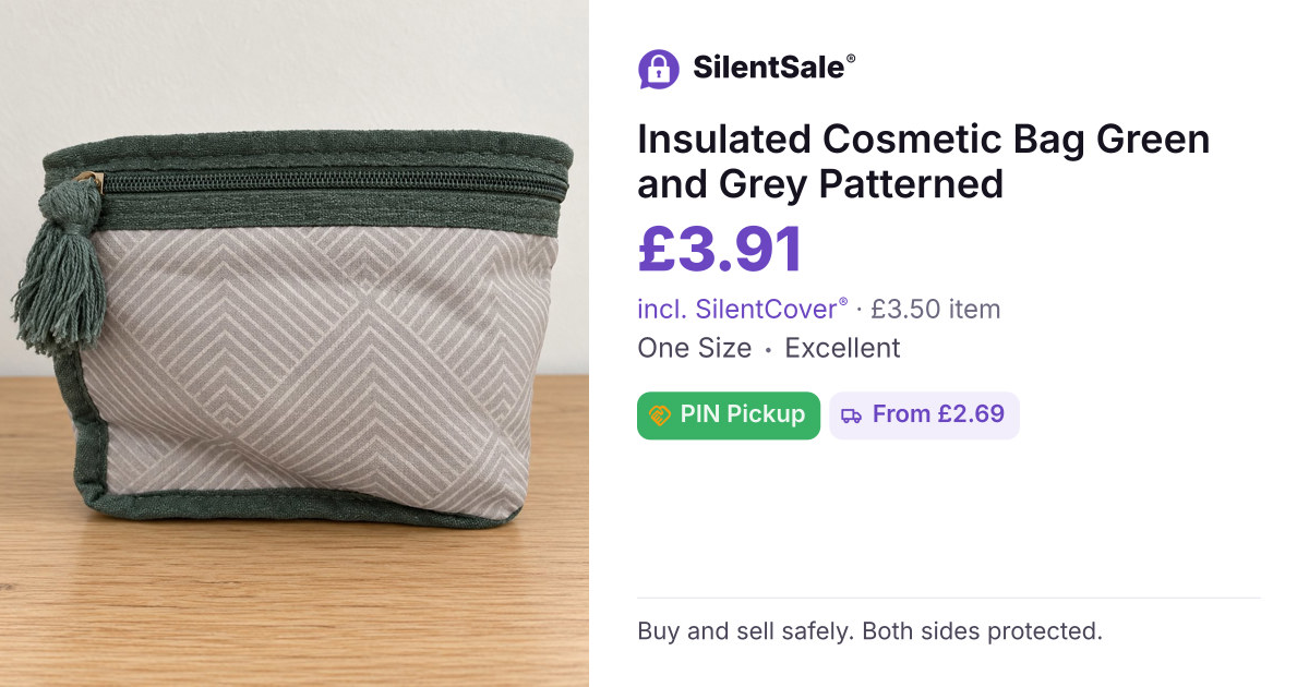 Insulated Cosmetic Bag Green and Grey Patterned