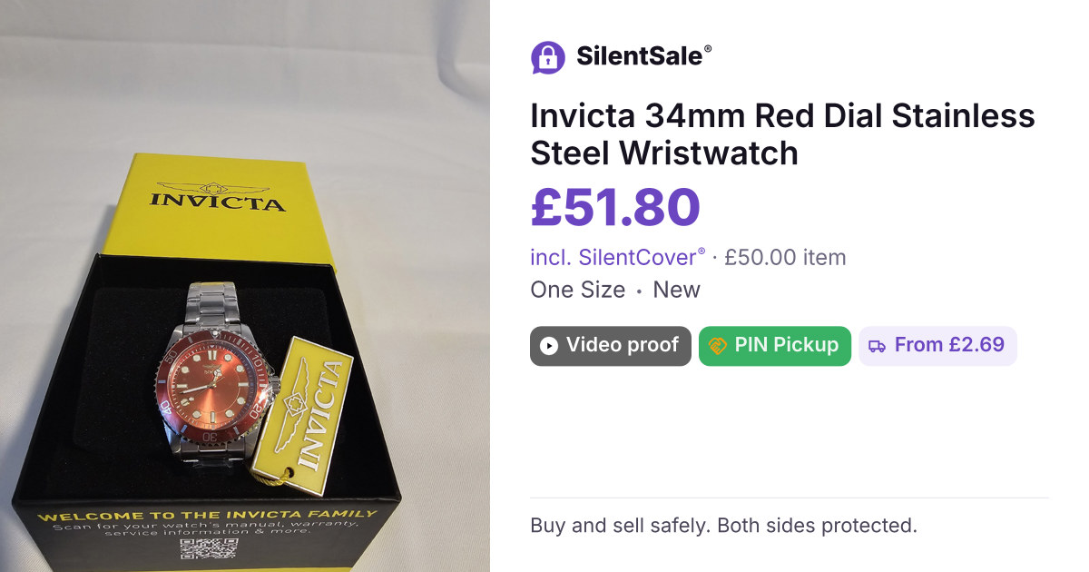 Invicta 34mm Red Dial Stainless Steel Wristwatch