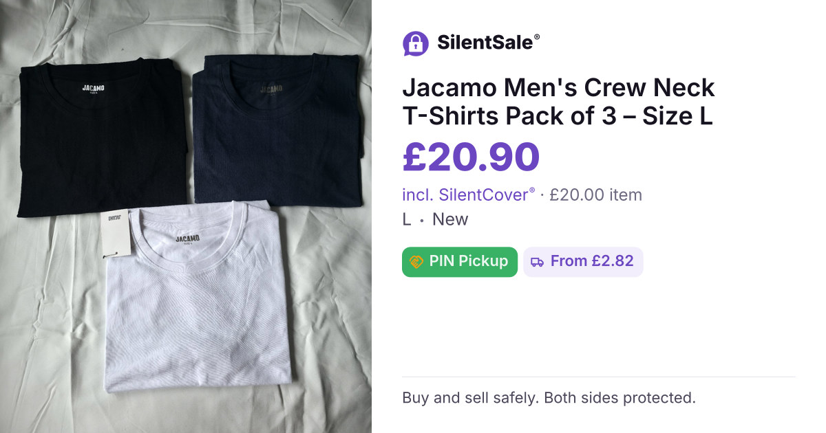 Jacamo Men's Crew Neck T-Shirts Pack of 3 – Size L
