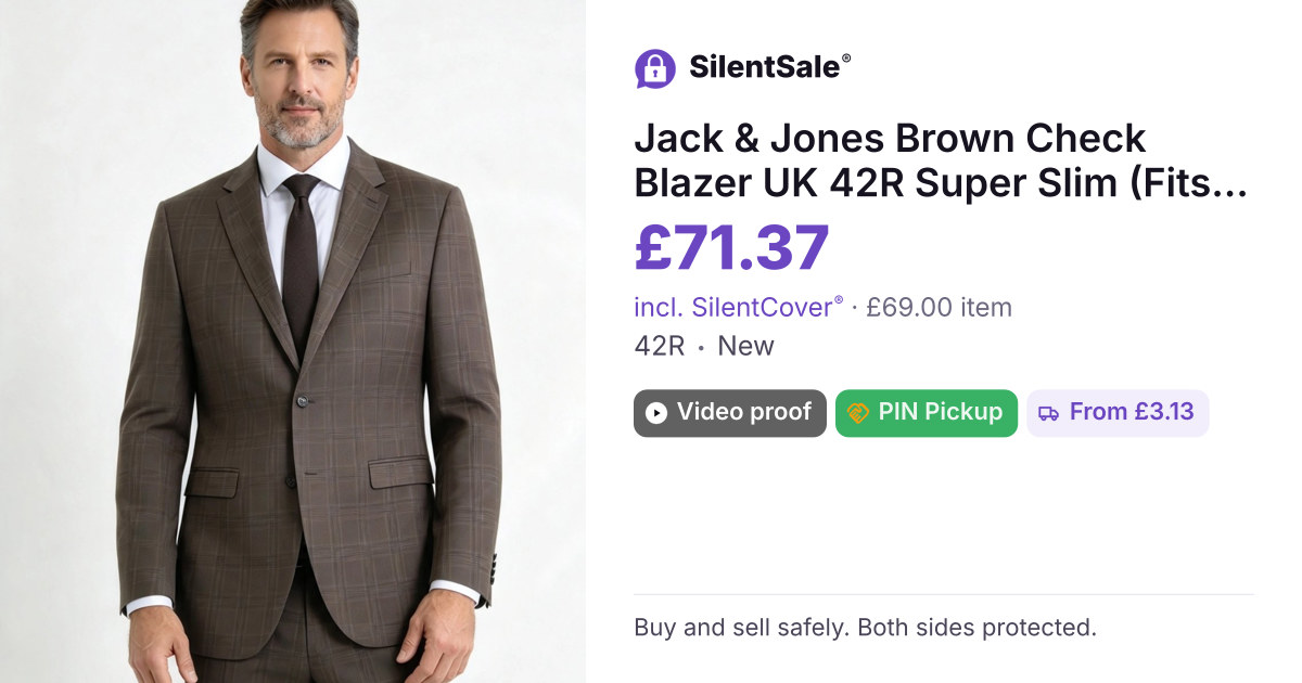Jack & Jones Brown Check Blazer UK 42R Super Slim (Fits like M‑Large)