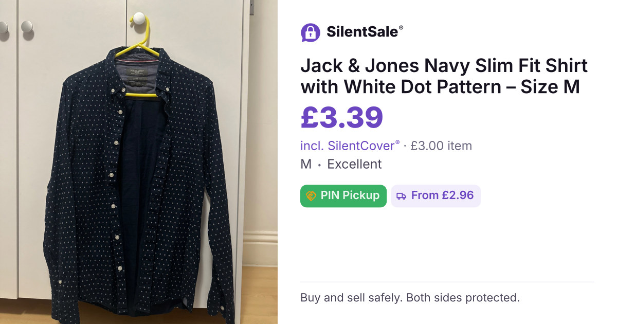 Jack & Jones Navy Slim Fit Shirt with White Dot Pattern – Size M
