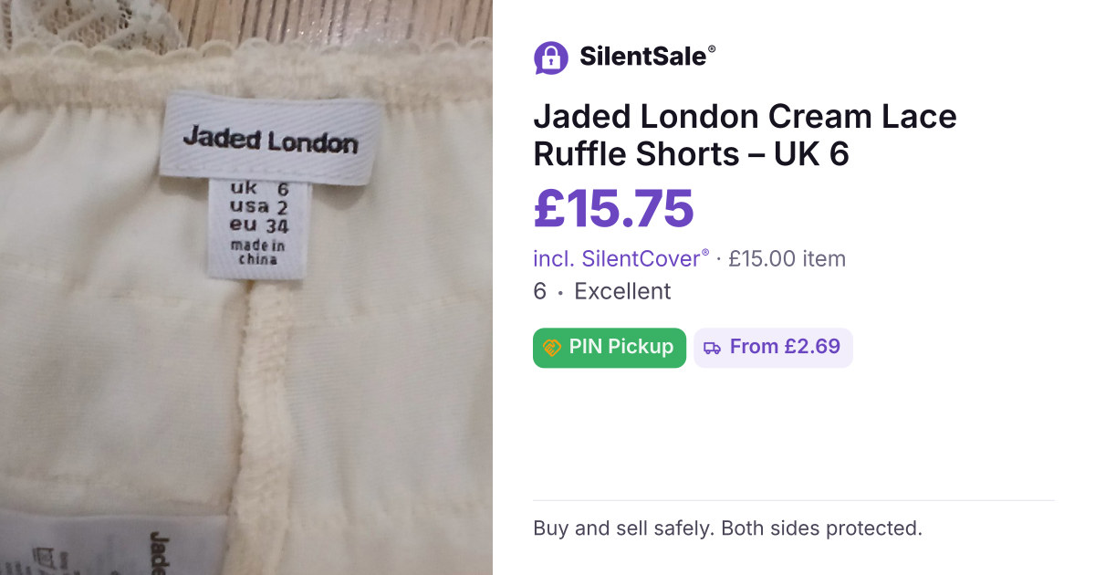 Jaded London Cream Lace Ruffle Shorts – UK 6