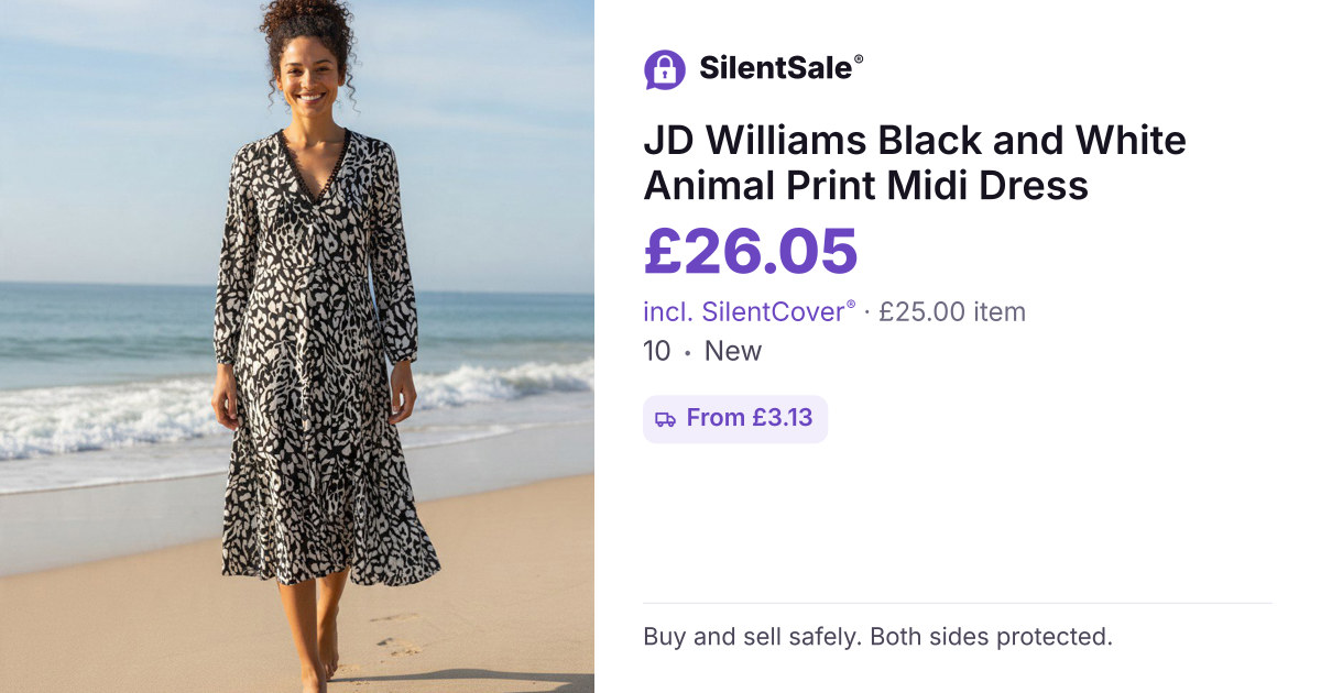 JD Williams Black and White Animal Print Midi Dress