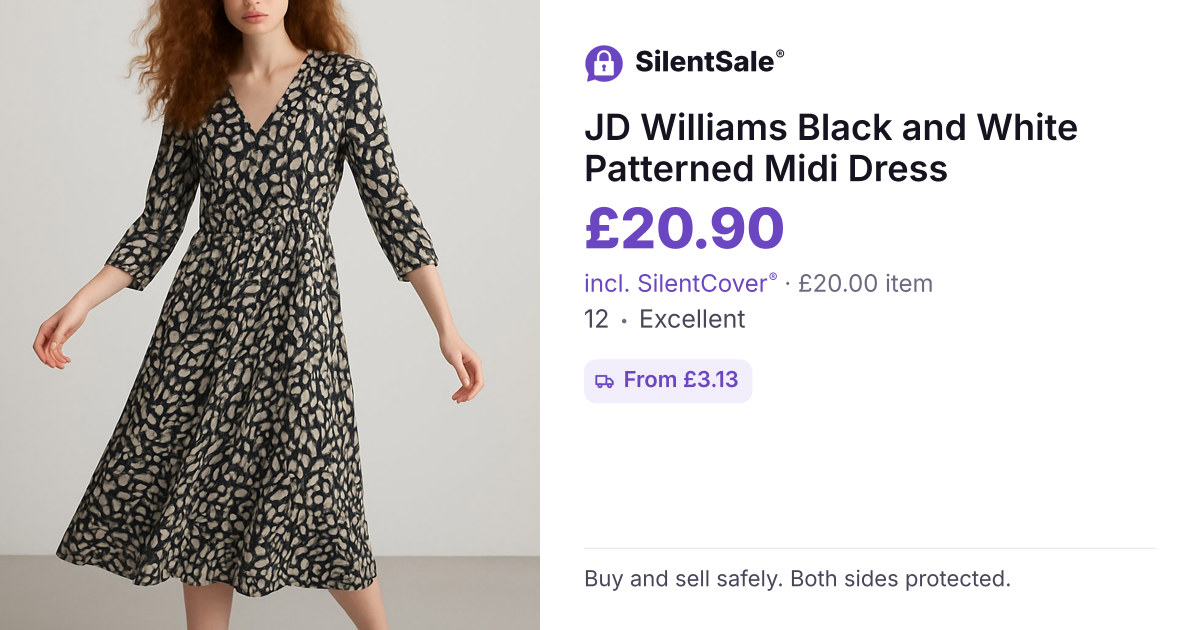 JD Williams Black and White Patterned Midi Dress