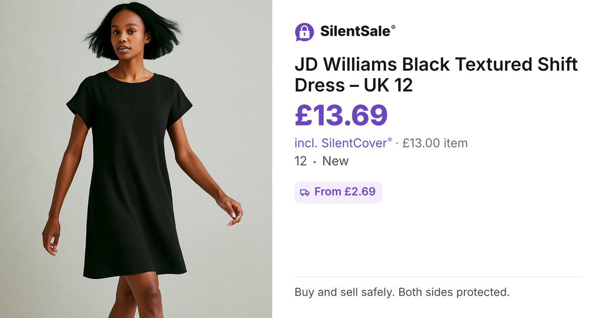 JD Williams Black Textured Shift Dress – UK 12