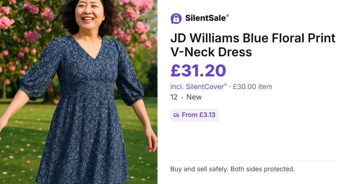 JD Williams Blue Floral Print V-Neck Dress