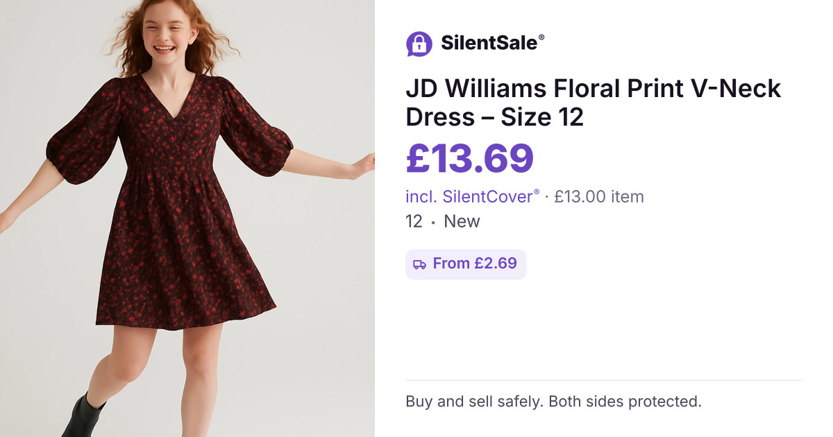 JD Williams Floral Print V-Neck Dress – Size 12