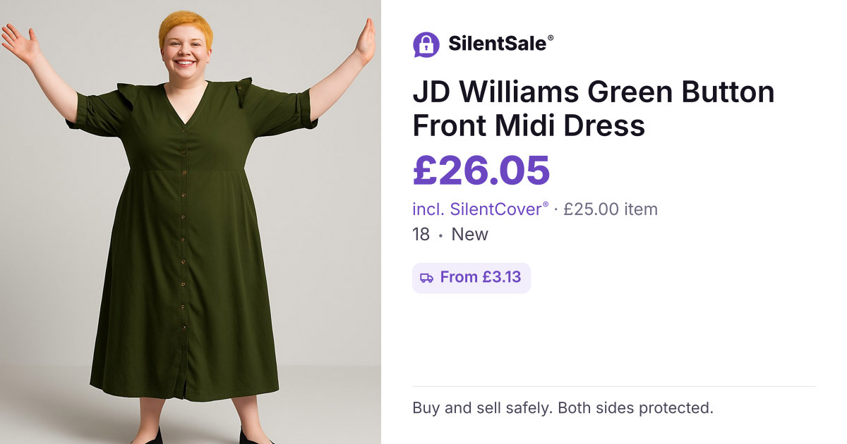 JD Williams Green Button Front Midi Dress