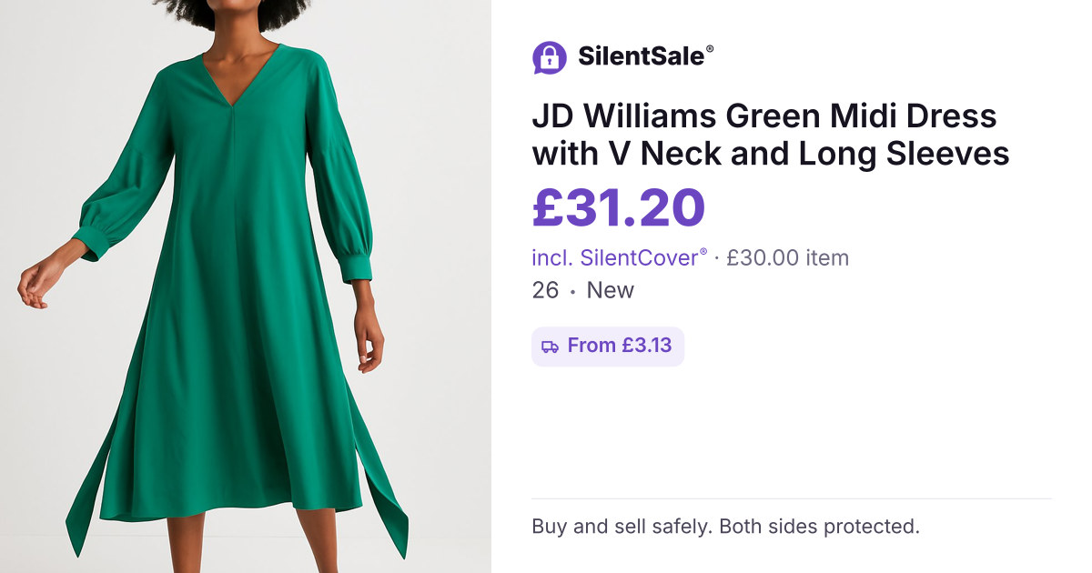 JD Williams Green Midi Dress with V Neck and Long Sleeves