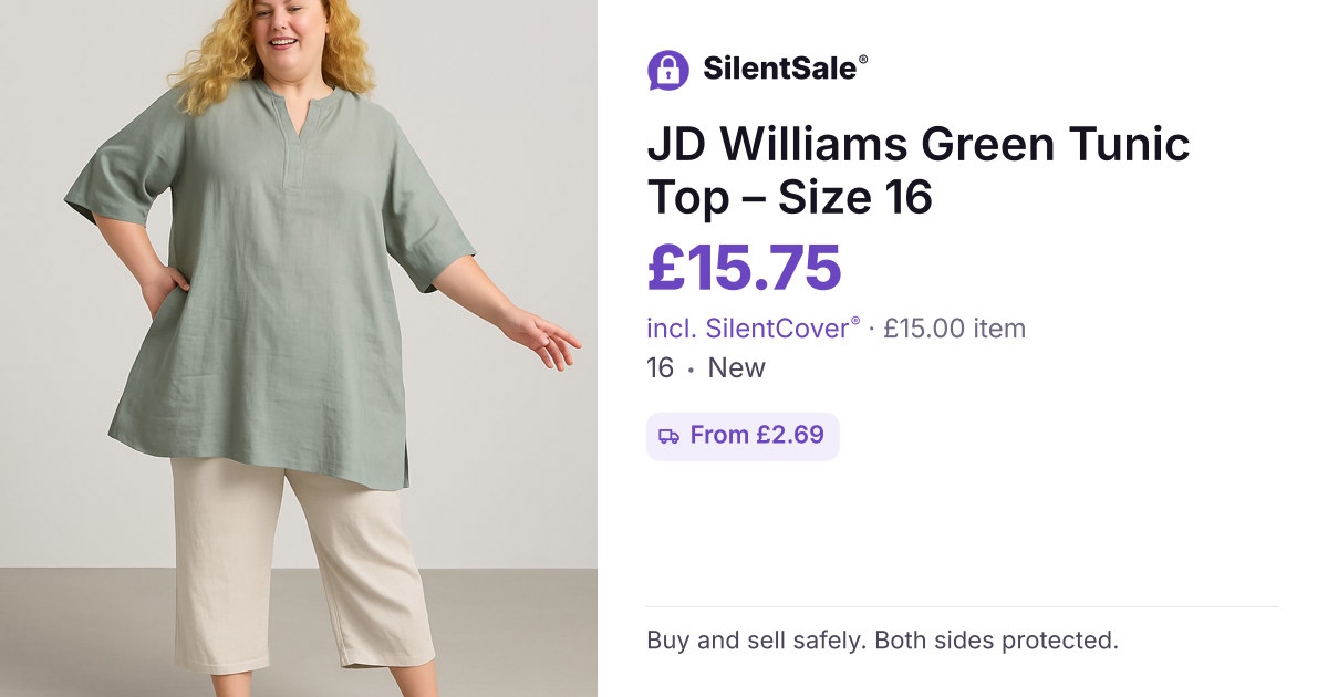 JD Williams Green Tunic Top – Size 16
