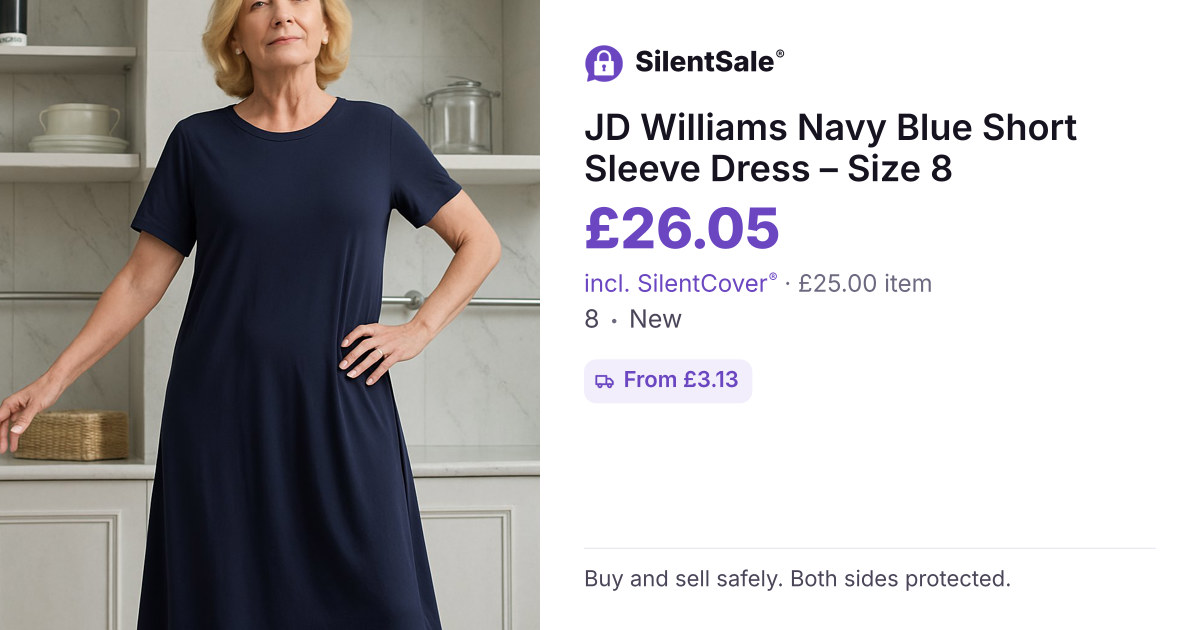 JD Williams Navy Blue Short Sleeve Dress – Size 8