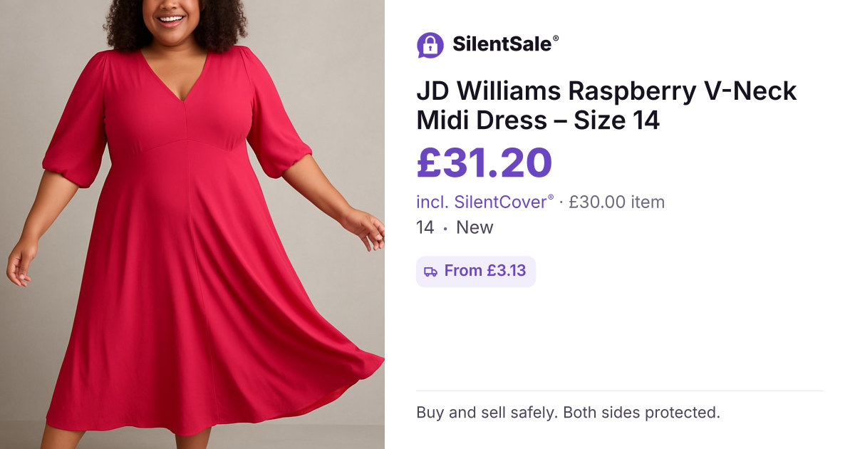 JD Williams Raspberry V-Neck Midi Dress – Size 14