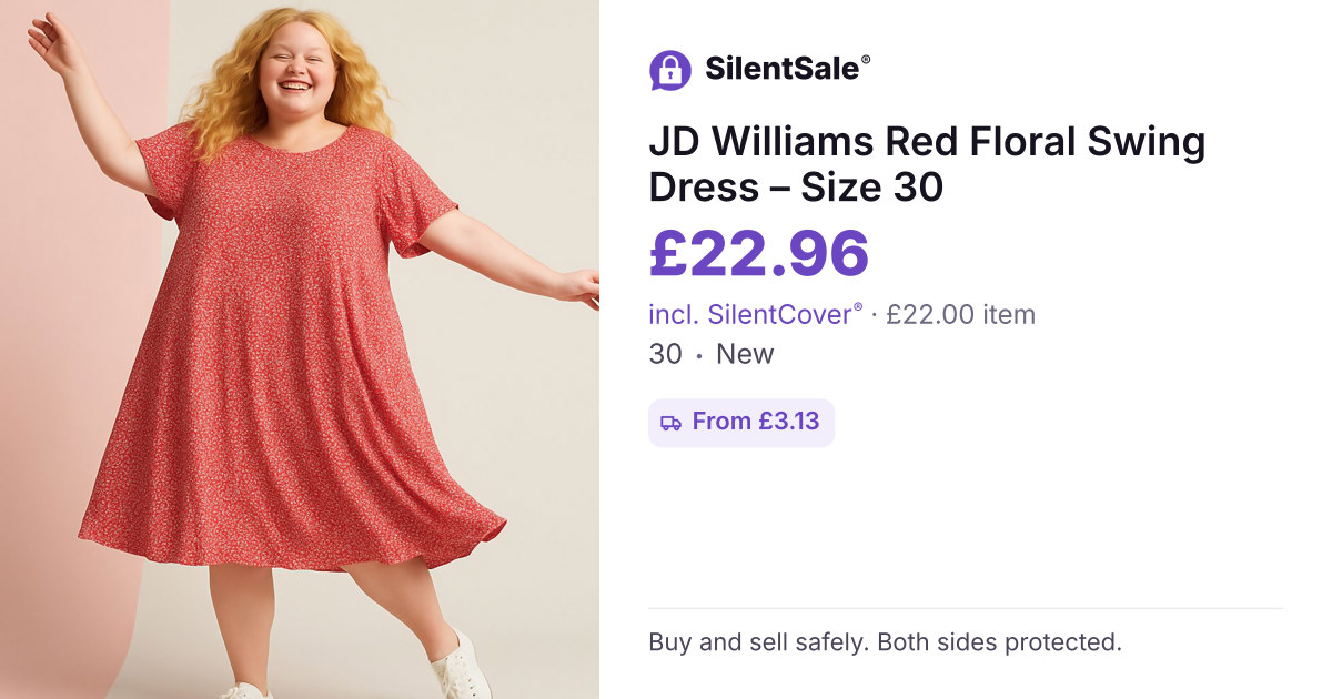 JD Williams Red Floral Swing Dress – Size 30