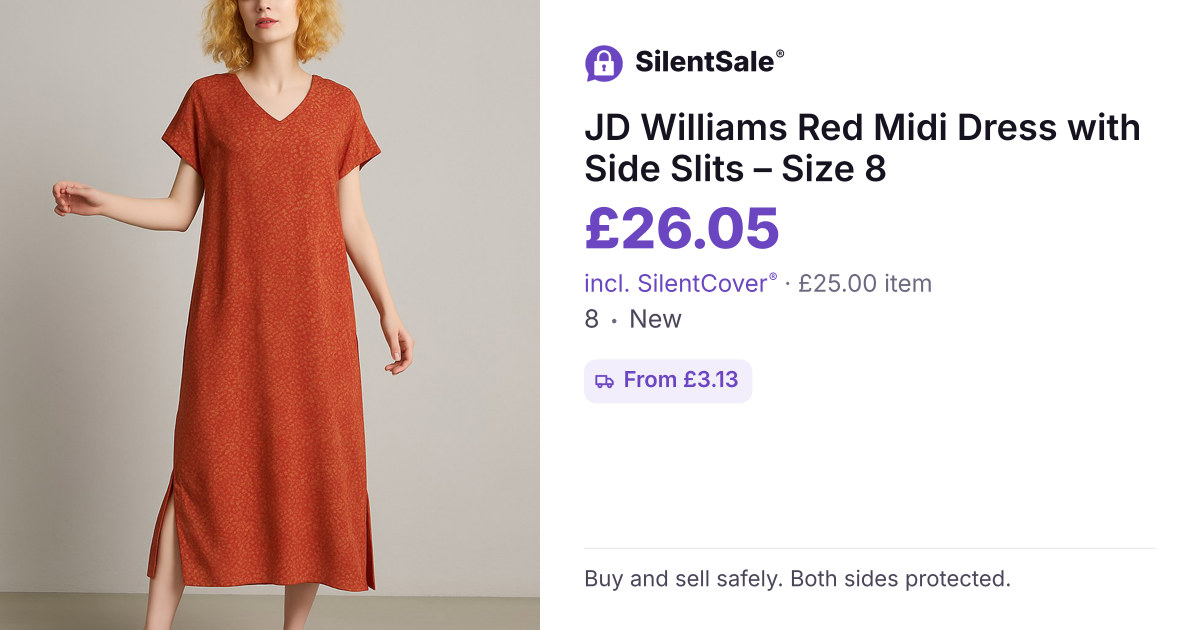 JD Williams Red Midi Dress with Side Slits – Size 8