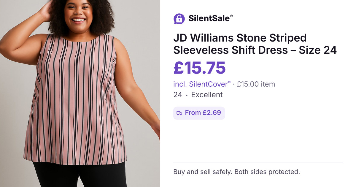 JD Williams Stone Striped Sleeveless Shift Dress  – Size 24