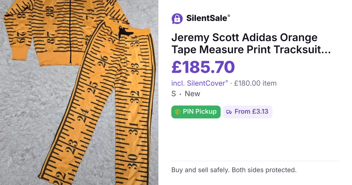 Jeremy Scott Adidas Orange Tape Measure Print Tracksuit Small