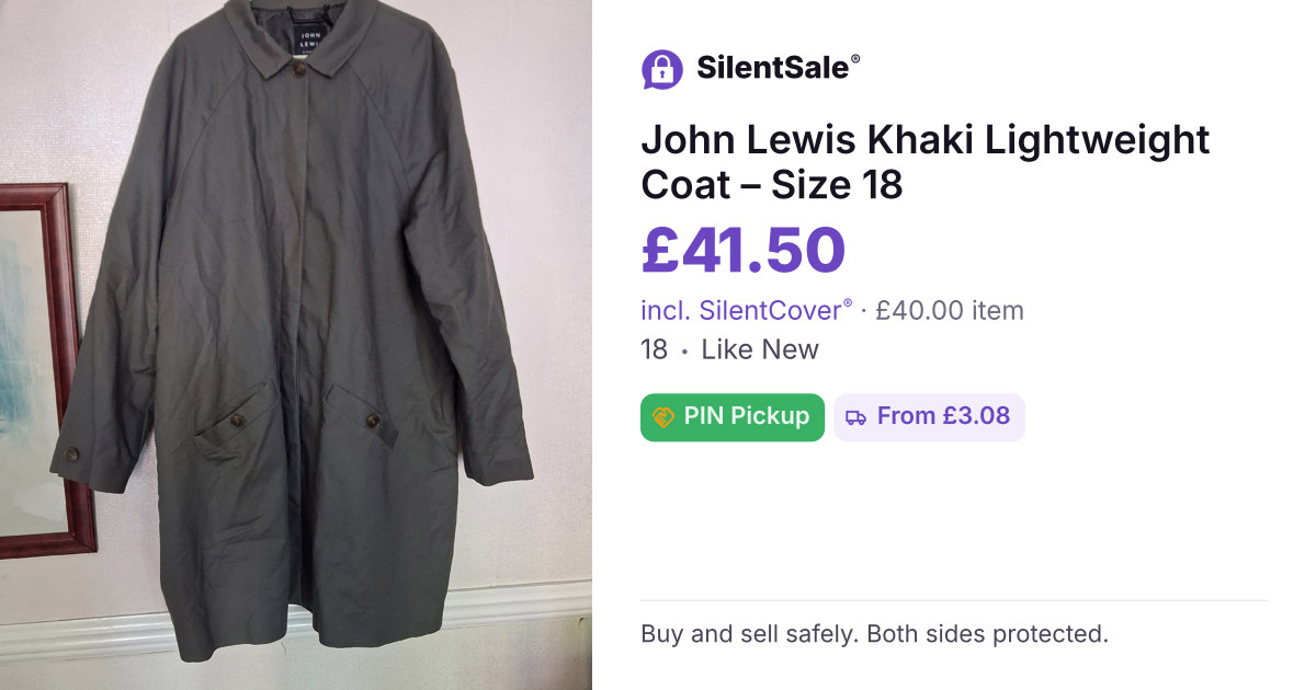 John Lewis Khaki Lightweight Coat – Size 18