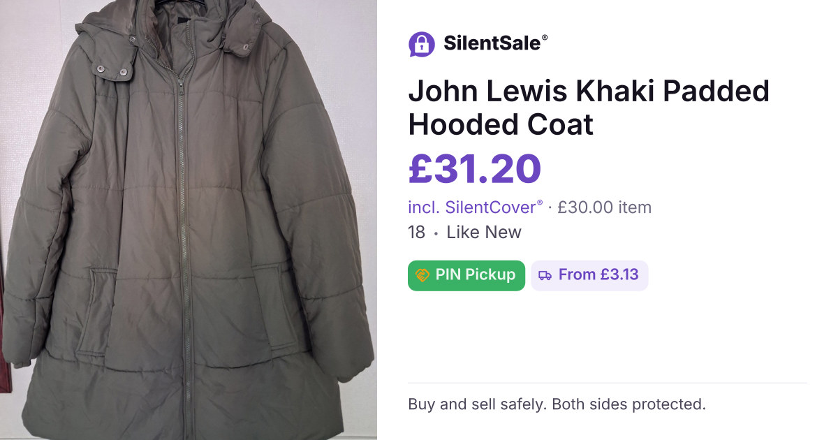 John Lewis Khaki Padded Hooded Coat