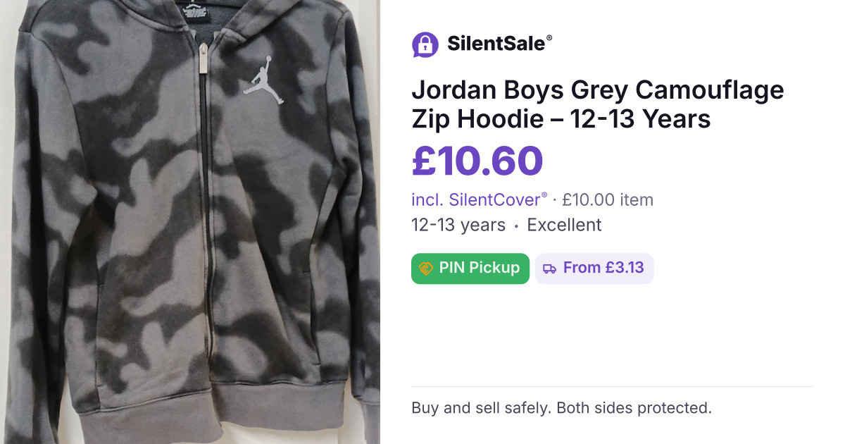 Jordan Boys Grey Camouflage Zip Hoodie – 12-13 Years