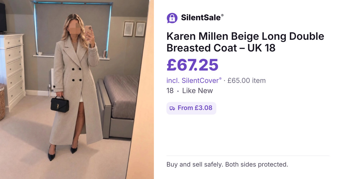 Karen Millen Beige  Long Double Breasted Coat – UK 18