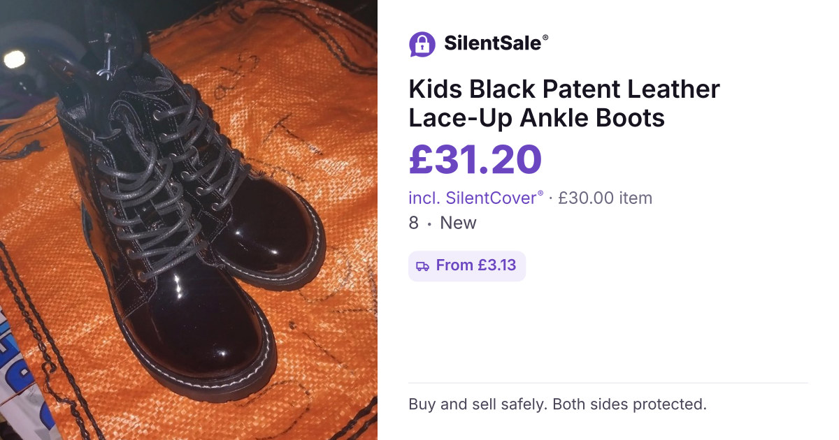Kids Black Patent Leather Lace-Up Ankle Boots