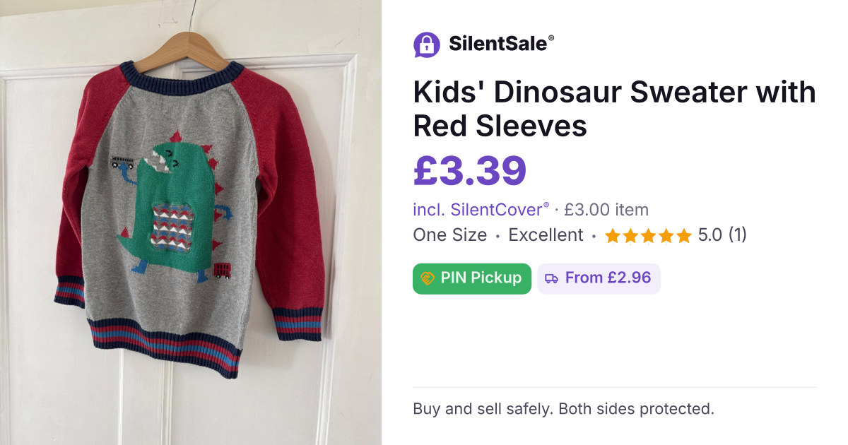 Kids' Dinosaur Sweater with Red Sleeves