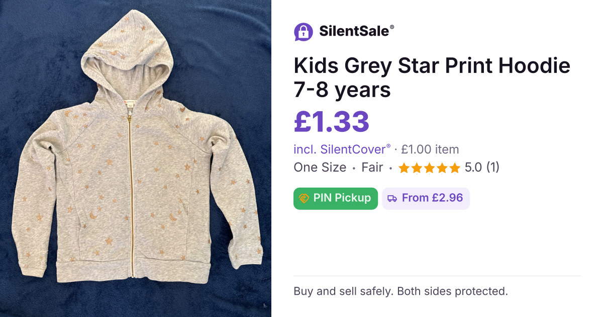 Kids Grey Star Print Hoodie 7-8 years 