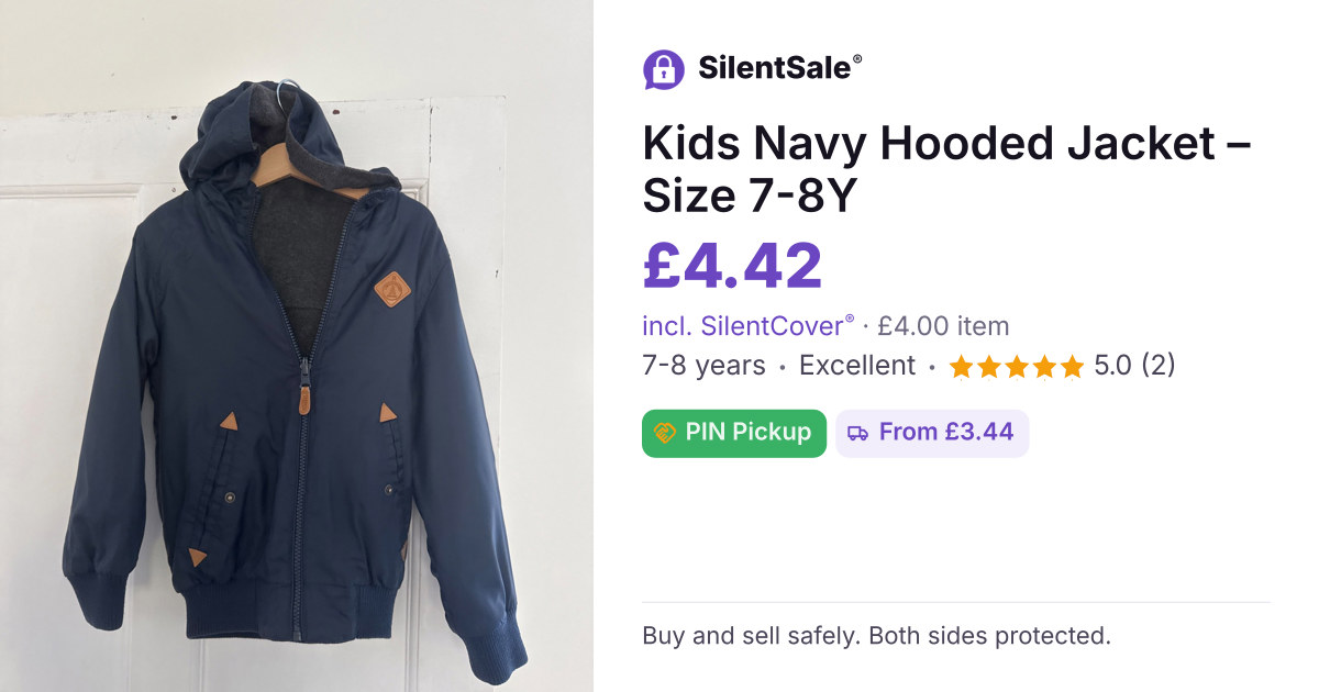 Kids Navy Hooded Jacket – Size 7-8Y