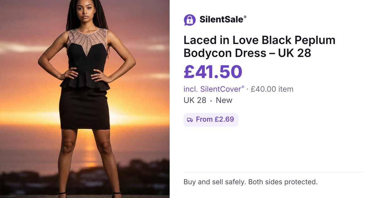 Laced in Love Black Peplum Bodycon Dress – UK 28