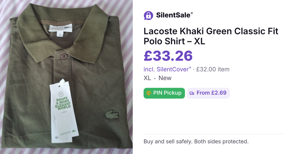 Lacoste Khaki Green Classic Fit Polo Shirt – XL