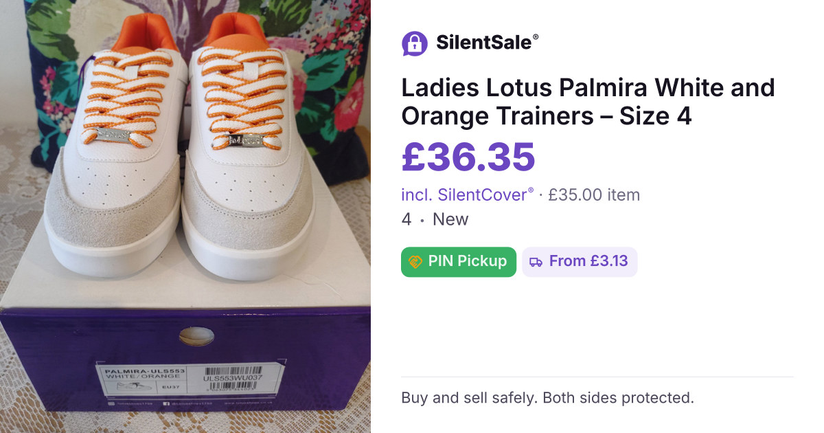 Ladies Lotus Palmira White and Orange Trainers – Size 4