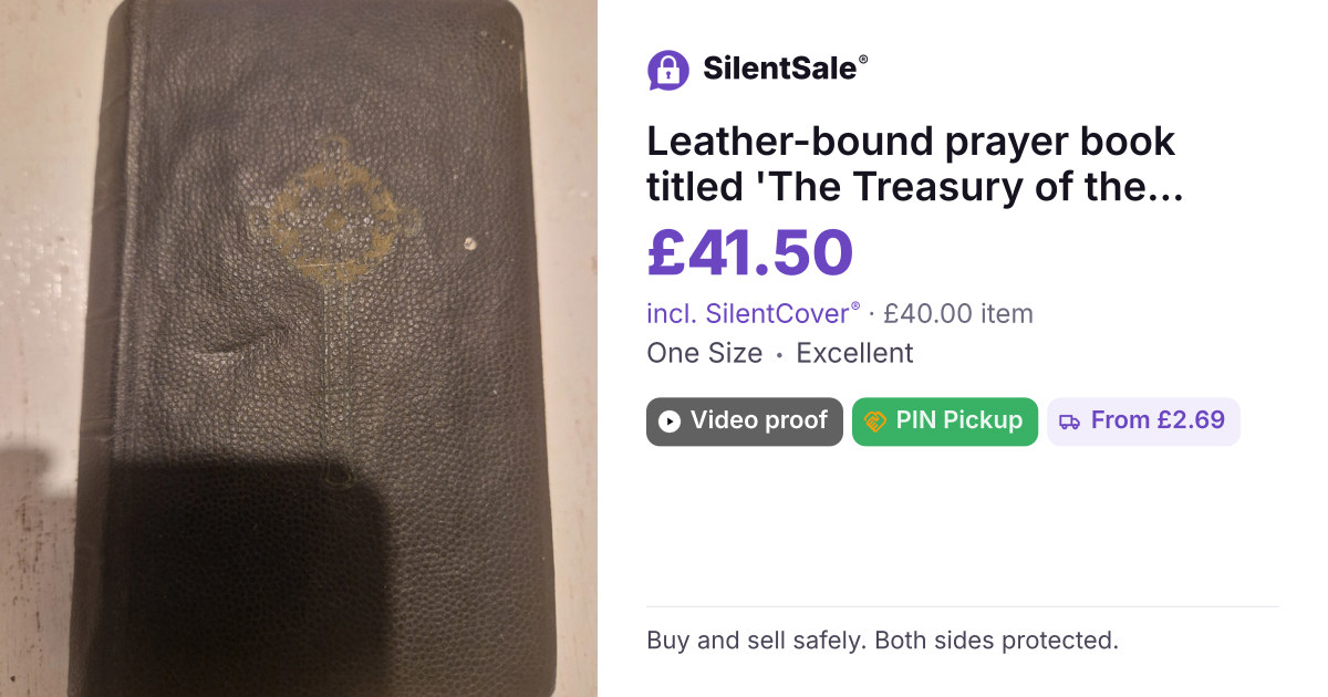 Leather-bound prayer book titled 'The Treasury of the Sacred Heart' published by The Splighal Press Ltd., Turnhout, Belgium