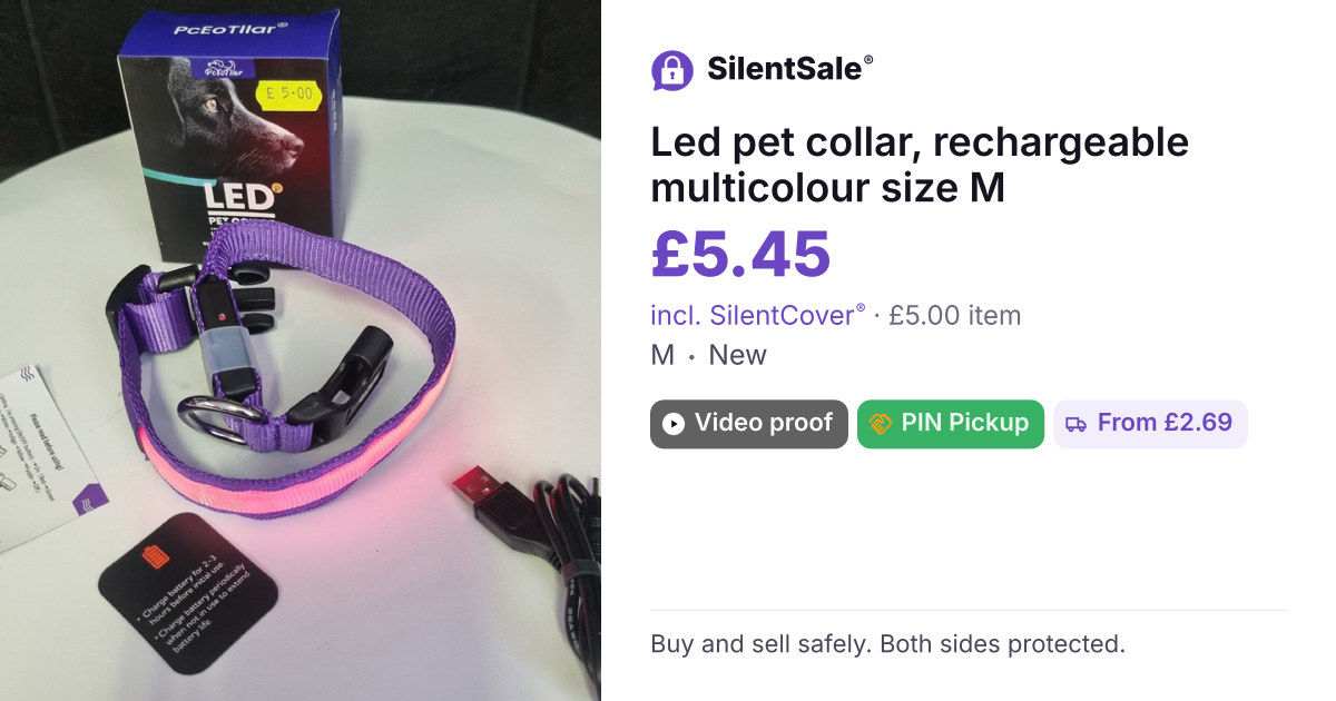 Led pet collar, rechargeable   multicolour size M
