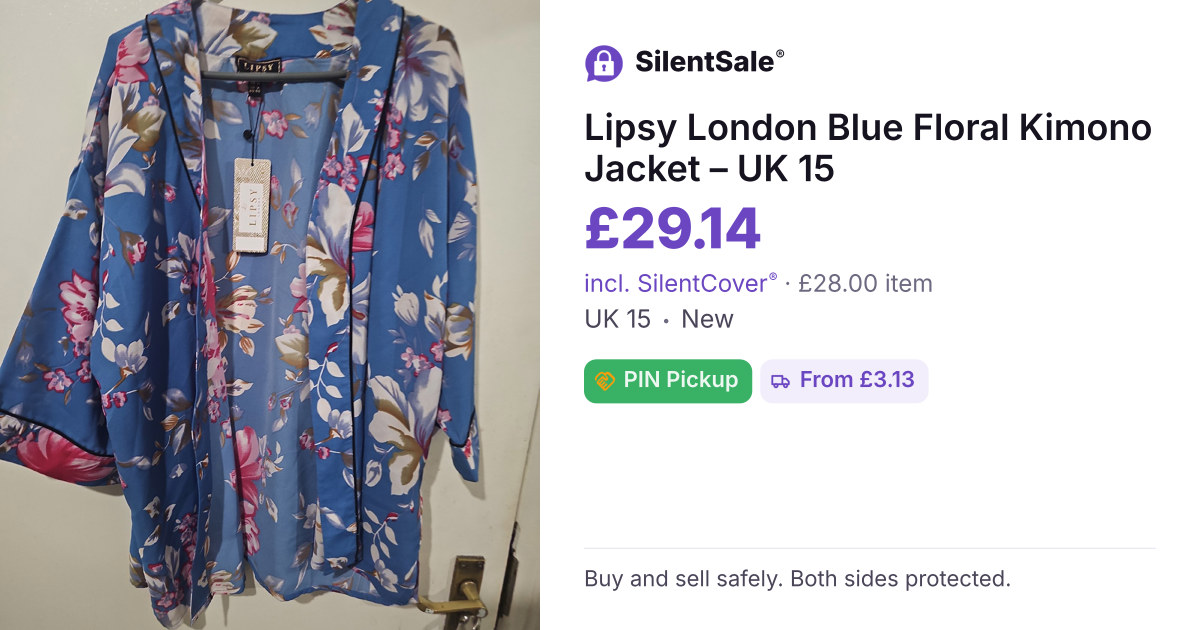 Lipsy London Blue Floral Kimono Jacket – UK 15