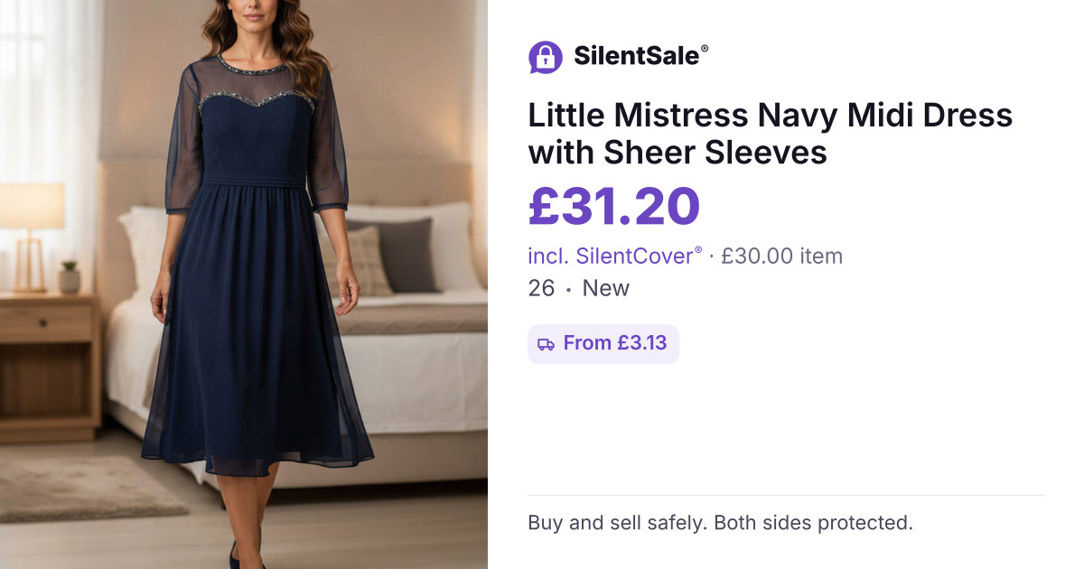 Little Mistress Navy Midi Dress with Sheer Sleeves