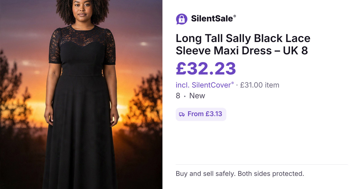 Long Tall Sally Black Lace Sleeve Maxi Dress – UK 8