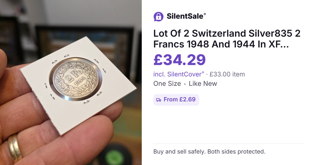Lot Of 2 Switzerland Silver835 2 Francs 1948 And 1944 In XF /AU Condition