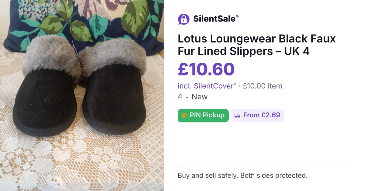  Lotus Loungewear Black Faux Fur Lined Slippers – UK 4