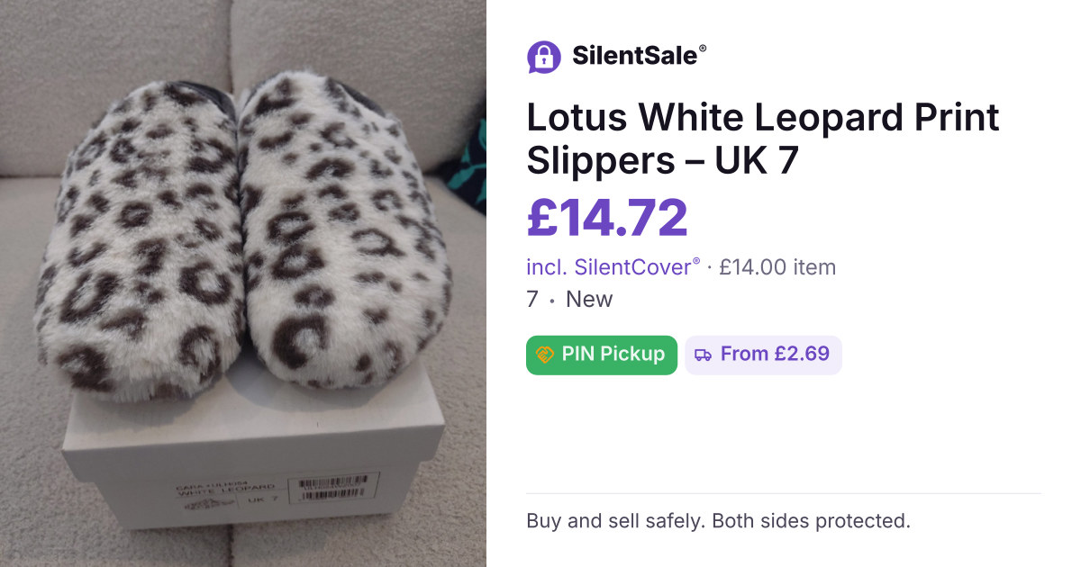 Lotus White Leopard Print Slippers – UK 7