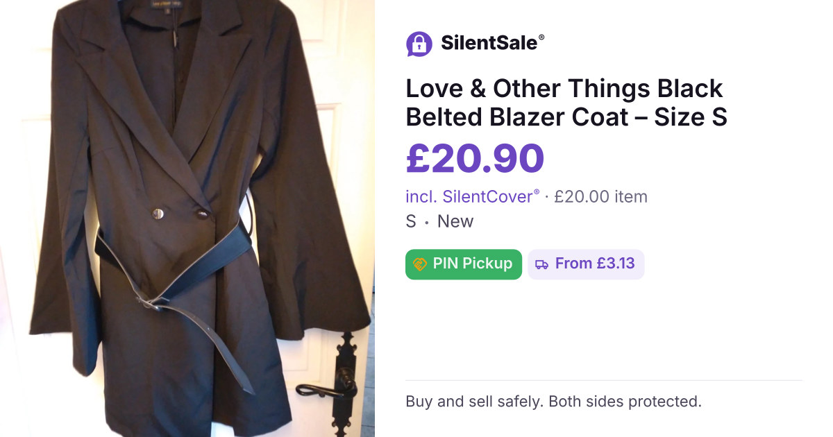 Love & Other Things Black Belted Blazer Coat – Size S