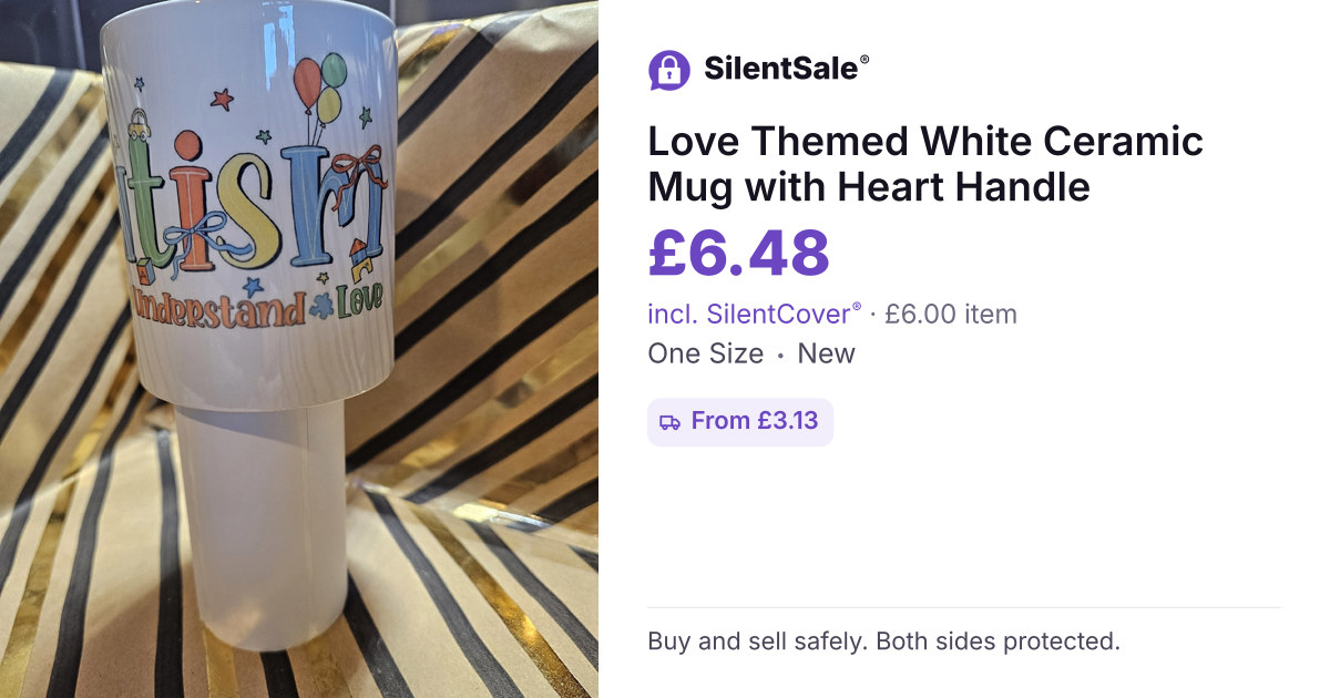 Love Themed White Ceramic Mug with Heart Handle