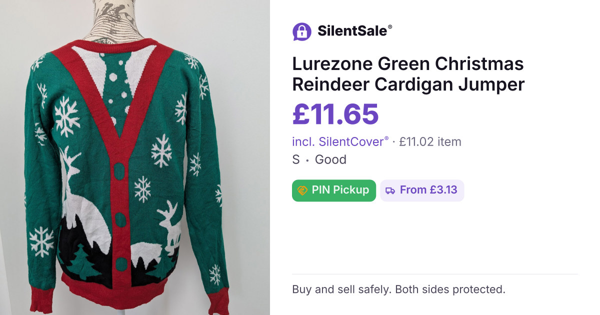 Lurezone Green Christmas Reindeer Cardigan Jumper