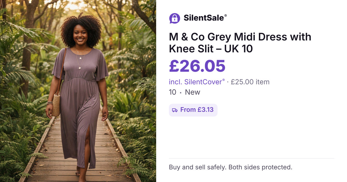 M & Co  Grey Midi Dress with Knee Slit – UK 10