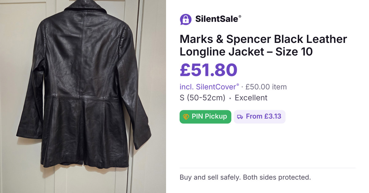 Marks & Spencer Black Leather Longline Jacket – Size 10
