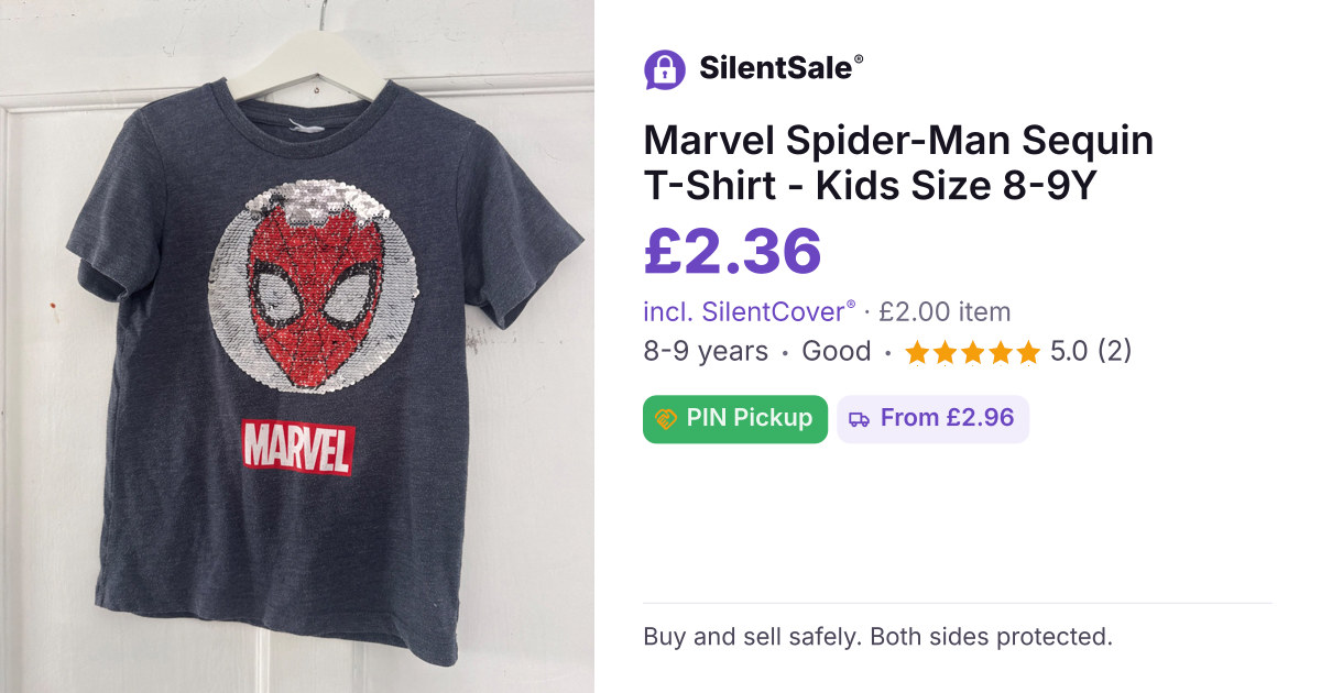Marvel Spider-Man Sequin T-Shirt - Kids Size 8-9Y